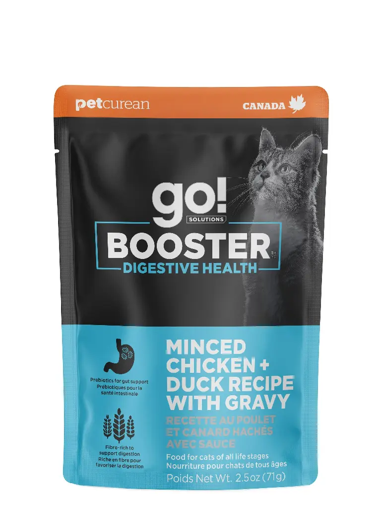 Petcurean Go! Booster Pour Chat Digestion Poulet + Canard Hachés avec Sauce 71g