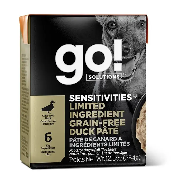 Petcurean Go! Chien Tetra Pak Sensitivities LID Sans Grains Pâté De Canard 354g