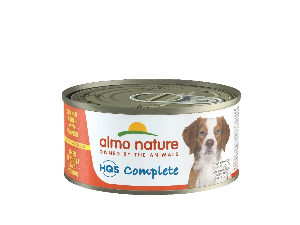 Almo Nature HQS Complete Chien Dîner de Poulet avec Potiron en Sauce 156g