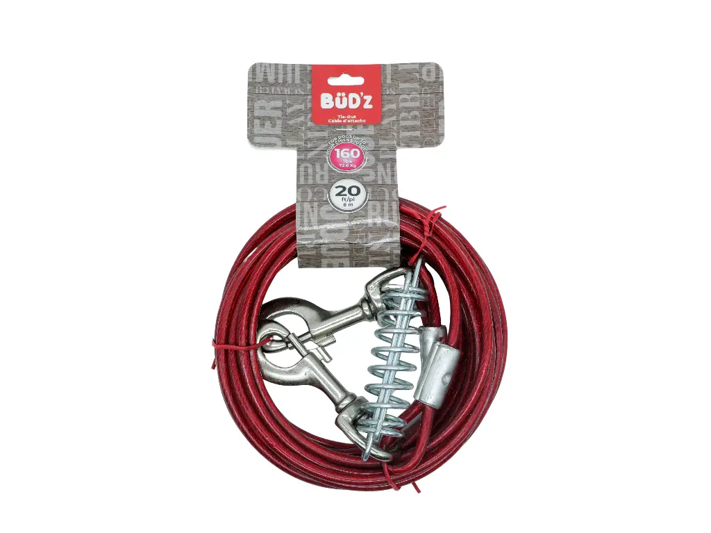 Cable de amarre Bud'z de 20' / 6 m con resorte (para perros de hasta 160 lb)