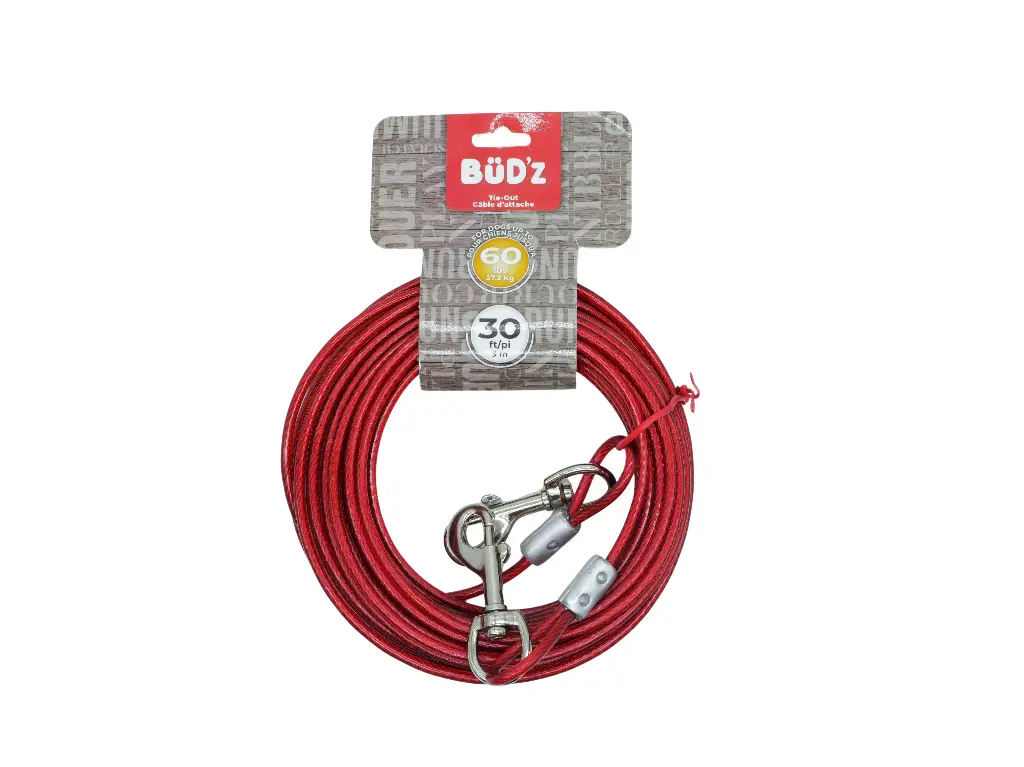 Cable Bud'z Tether de 30' / 9m (para perros de hasta 60 libras)
