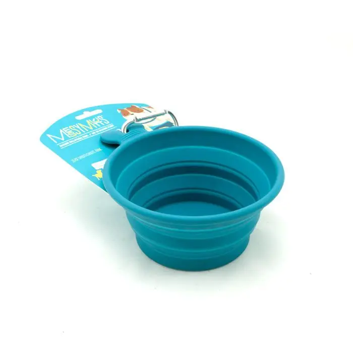 Messy Mutts Large Retractable Silicone Bowl, 3 Cups - Blue