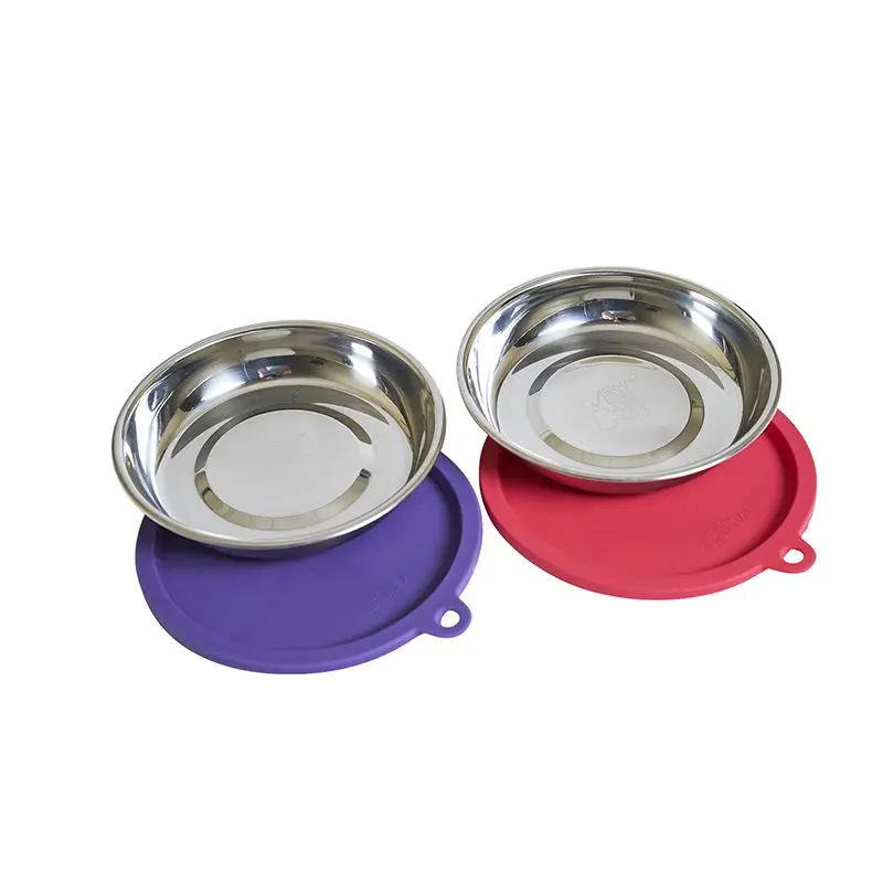 Messy Cats Stainless Steel Cat Bowl, with Silicone Lids (Pack of 2)