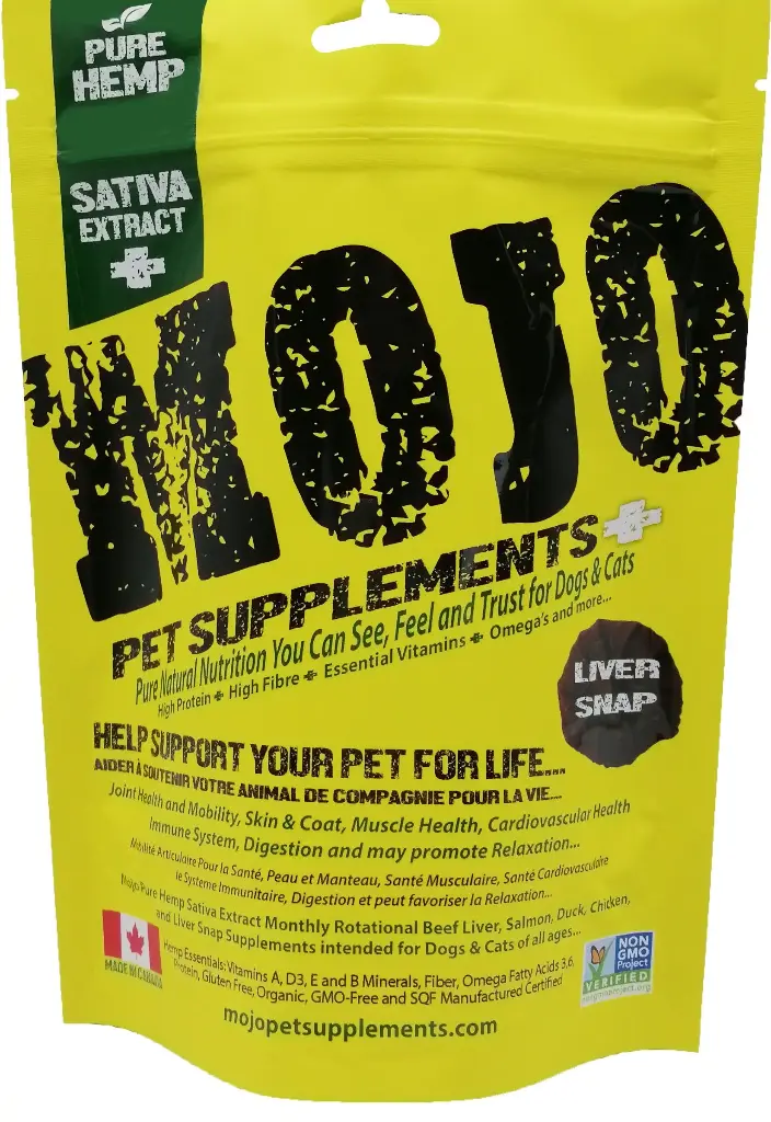 Suplementos para perros y gatos a base de cáñamo Mojo, sabor a hígado 62 g 
