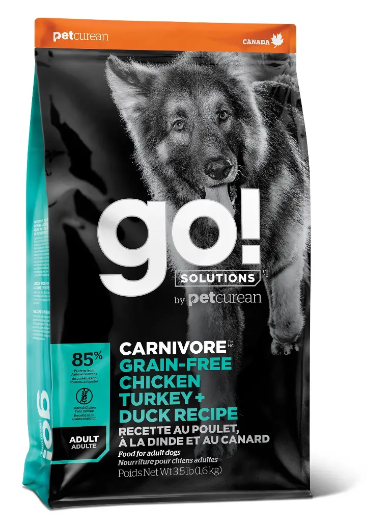 Petcurean Go! Carnivore Sans Grains Pour Chien Poulet, Dinde + Canard 3.5lbs / 1.59kg