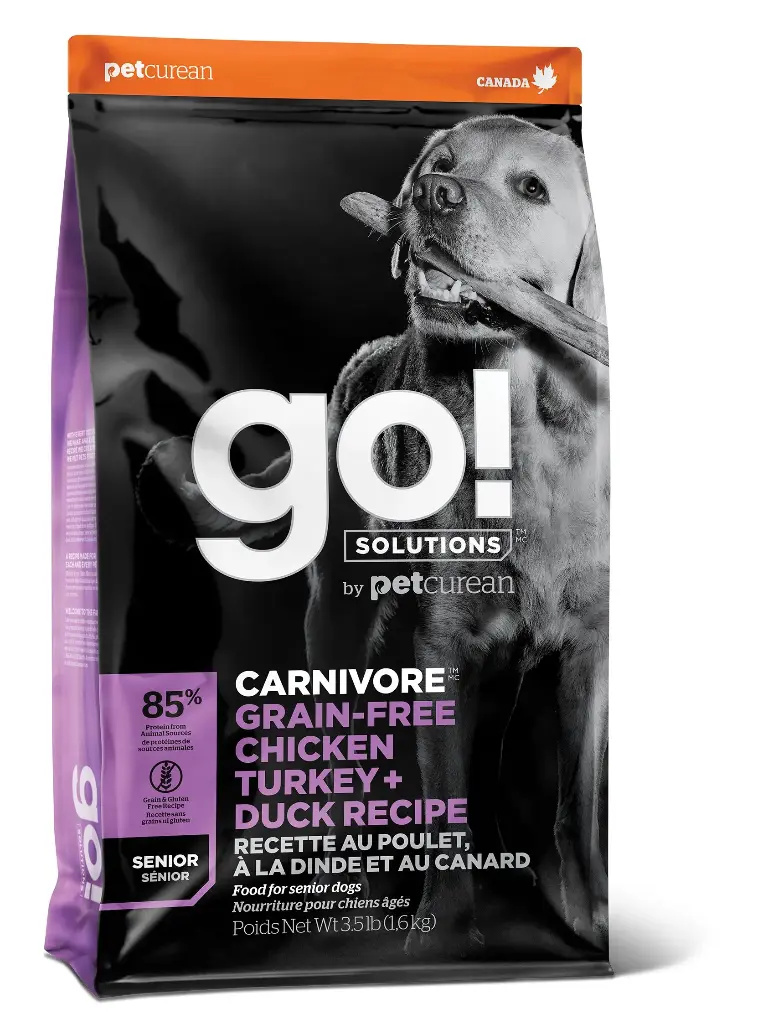 Petcurean Go! Carnivore Sans Grains Pour Chien Sénior Poulet, Dinde + Canard 3.5lbs / 1.59kg