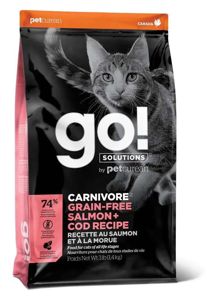 Petcurean Go! Carnivore Sans Grains Pour Chat Saumon + Morue 16lbs / 7.26kg