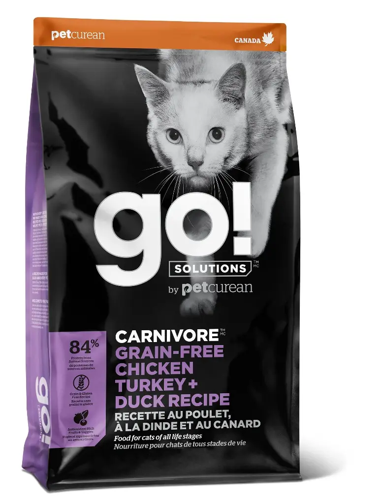 Petcurean Go! Carnivore Sans Grains Pour Chat Poulet, Dinde + Canard 16lbs / 7.26kg