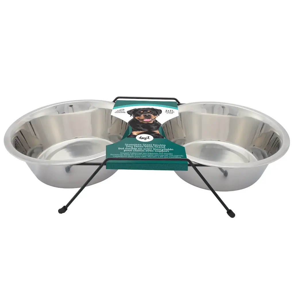 Dogit Set of 2 Stainless Steel Bowls with Stand 2L - Extra Large