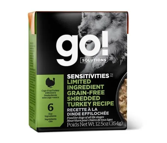 Petcurean Go! Chien Tetra Pak Sensitivities LID Sans Grains Dinde Hachée 354g