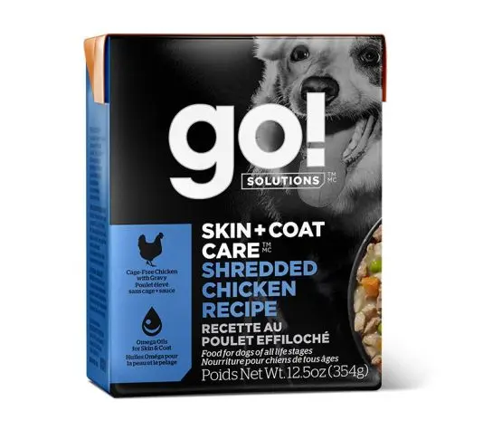 Petcurean Go! Chien Tetra Pak Peau + Poils Poulet Effiloché 354g