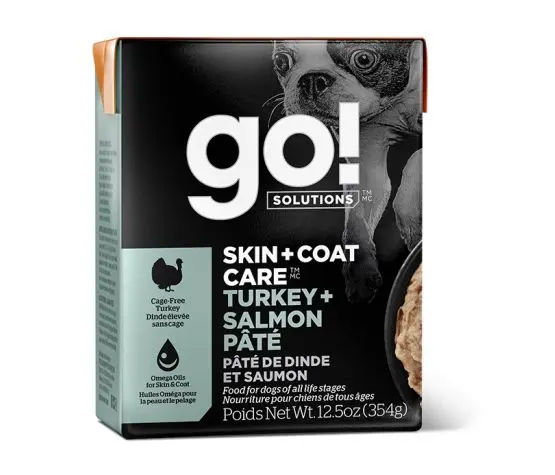 Petcurean Go! Chien Tetra Pak Peau + Poils Pâté de Dinde + Saumon 354g