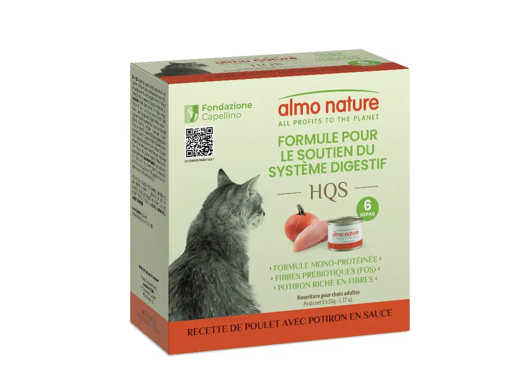 Almo Nature HQS Formule Chat Soutien Digestif Recette De Poulet avec Potiron en Sauce 6x50g
