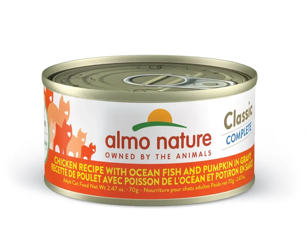 Almo Nature Classic Complete Chat Poulet avec Poisson de l'Océan et Potiron en Sauce 70g