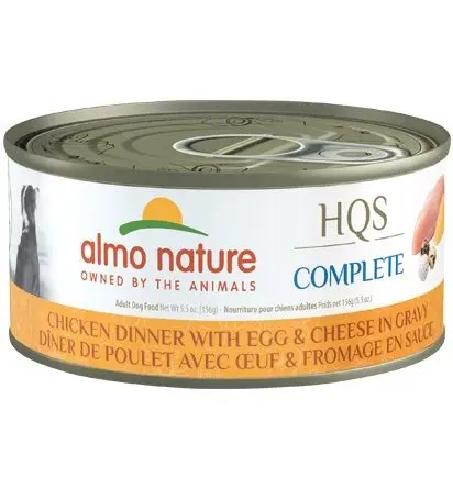 Almo Nature HQS Complete Chien Dîner de Poulet avec Oeuf & Fromage en Sauce 156g