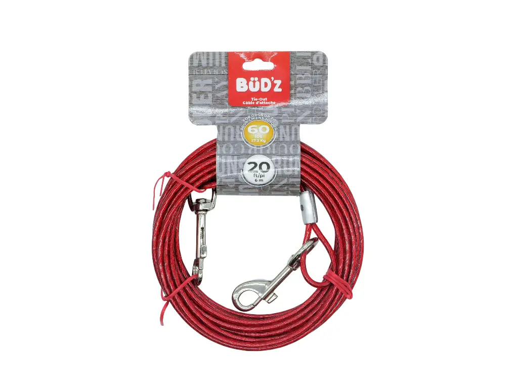 Bud'z Câble D'attache 20' / 6m (pour Chiens Jusqu'à 60lbs)