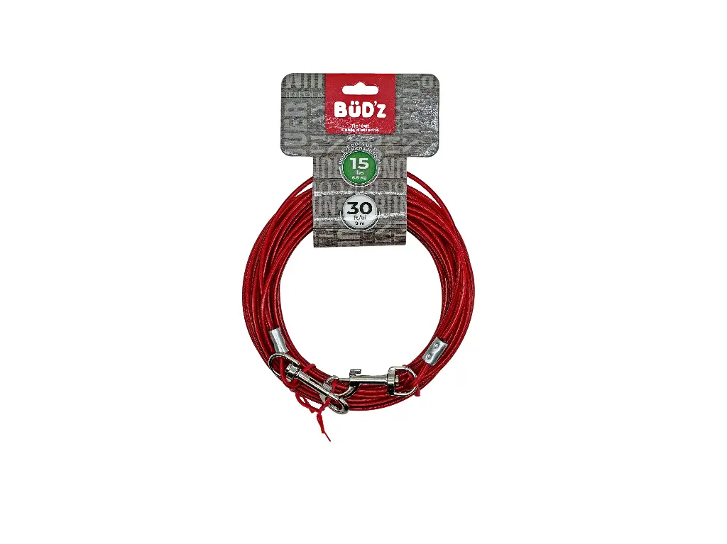 Bud'z Câble D'attache 30' / 9m (pour Chiens Jusqu'à 15lbs)