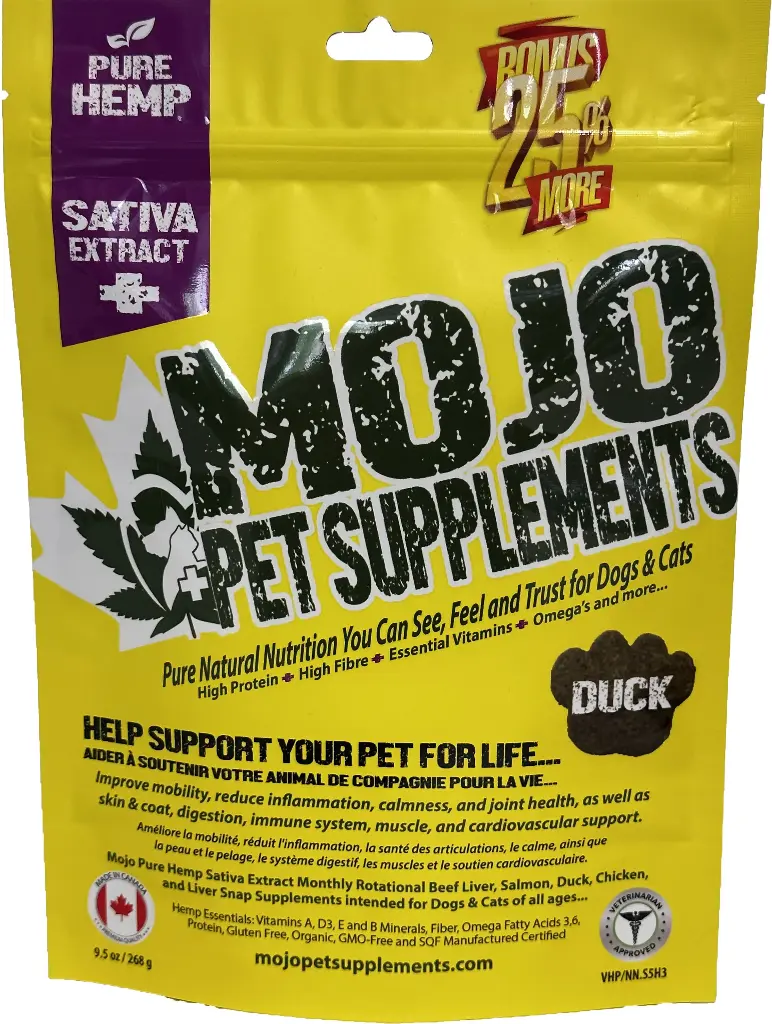 Mojo Suppléments Pour Chiens Et Chats à Base De Chanvre, Saveur De Canard 268g